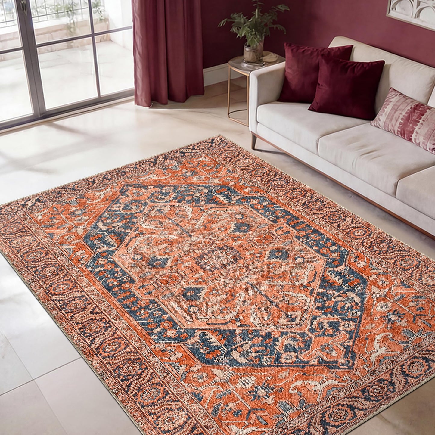 Keen Home Design 48"x72" Rug - Machine Washable Area Rug with Non-Slip Backing, Ideal for Living Room, Dining Room, Bedroom - Vintage, Easy Clean, Durable, Low Pile Rug - (4' x 6')