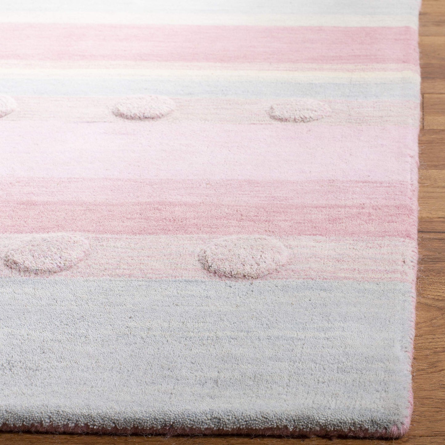 SAFAVIEH Kids Collection Area Rug - 6' x 9', Light Blue & Pink, Handmade Stripe Wool, Ideal for High Traffic Areas in Living Room, Bedroom (SFK801M)