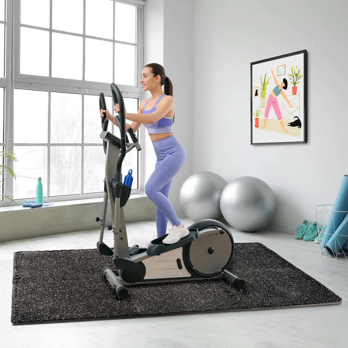Sivan 0.3 Inch Thick Gym Flooring for Home Gym - 6 EVA Foam Floor Tiles, 24 Sq Ft Rubber Top Gym Mats for Home Gym and Exercise Equipment, Interlocking Protective Flooring 24 in x 24 in Gym Mat
