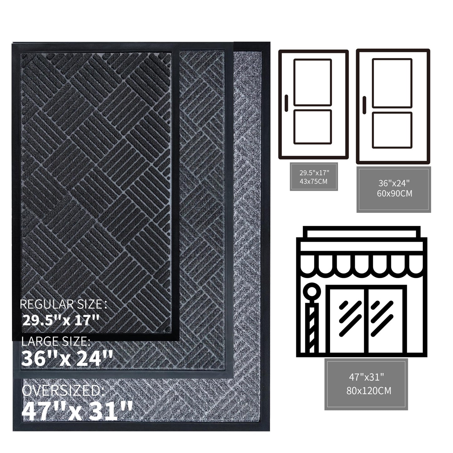Fylyz Door Mat for Outdoor Indoor Entrance, Entry Mat Skidproof and Waterproof, Front Door Mats with Durable Non-Slip Backing. Grey, 24"x36"