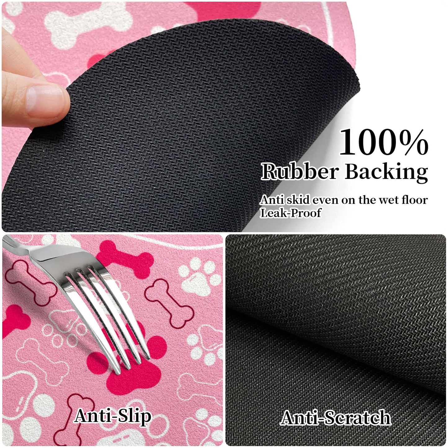 Dog & Cat Food Mat Bone Shaped Pet Feeding Mat Quick Absorb Water Bowl Placemat with Rubber Backing Indoor Floor Stain Resistant Pet Accessory Supplies (Light Pink Small, 12x18 Inches)