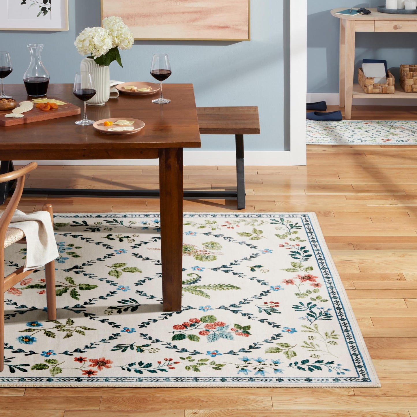 EVERWASH Haven Floral Trellis Machine Washable Area Rug with Airflo Technology for Easy Clean, Ultra-Soft Pile, Built-in Rug Pad with Non-Slip Backing, Pet, Family & Allergy Friendly, Ivory, 6'x9'