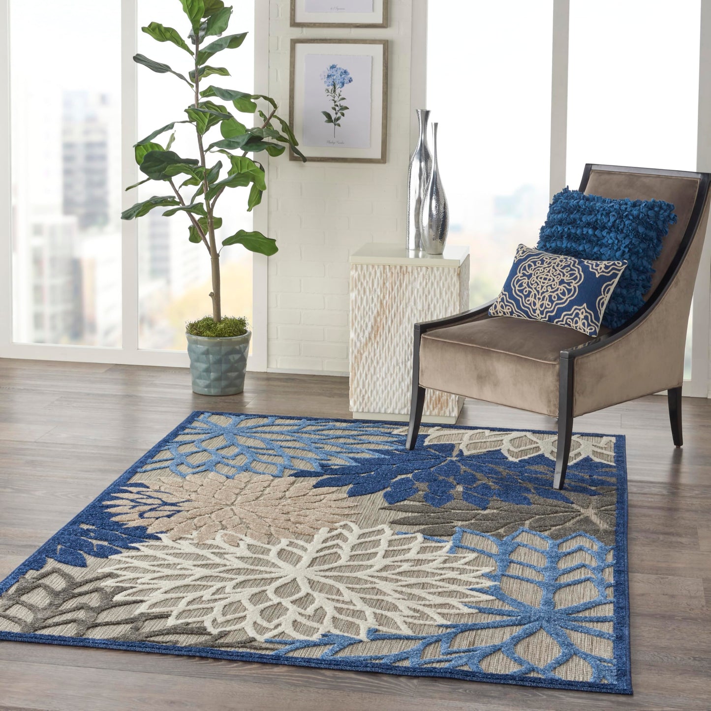 Nourison Home Aloha Indoor/Outdoor Blue/Multicolor 6' x 9' Area Rug, Easy Cleaning, Non Shedding, Bed Room, Living Room, Dining Room, Deck, Backyard, Patio (6x9)