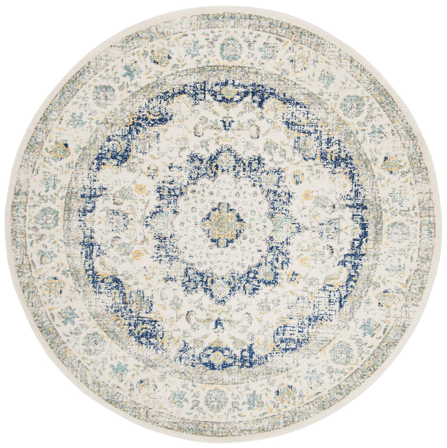 SAFAVIEH Evoke Collection Area Rug - 9' Round, Ivory & Blue, Shabby Chic Oriental Medallion Design, Non-Shedding & Easy to Clean, Ideal for Living Room, Bedroom, Dining Space (EVK220C)