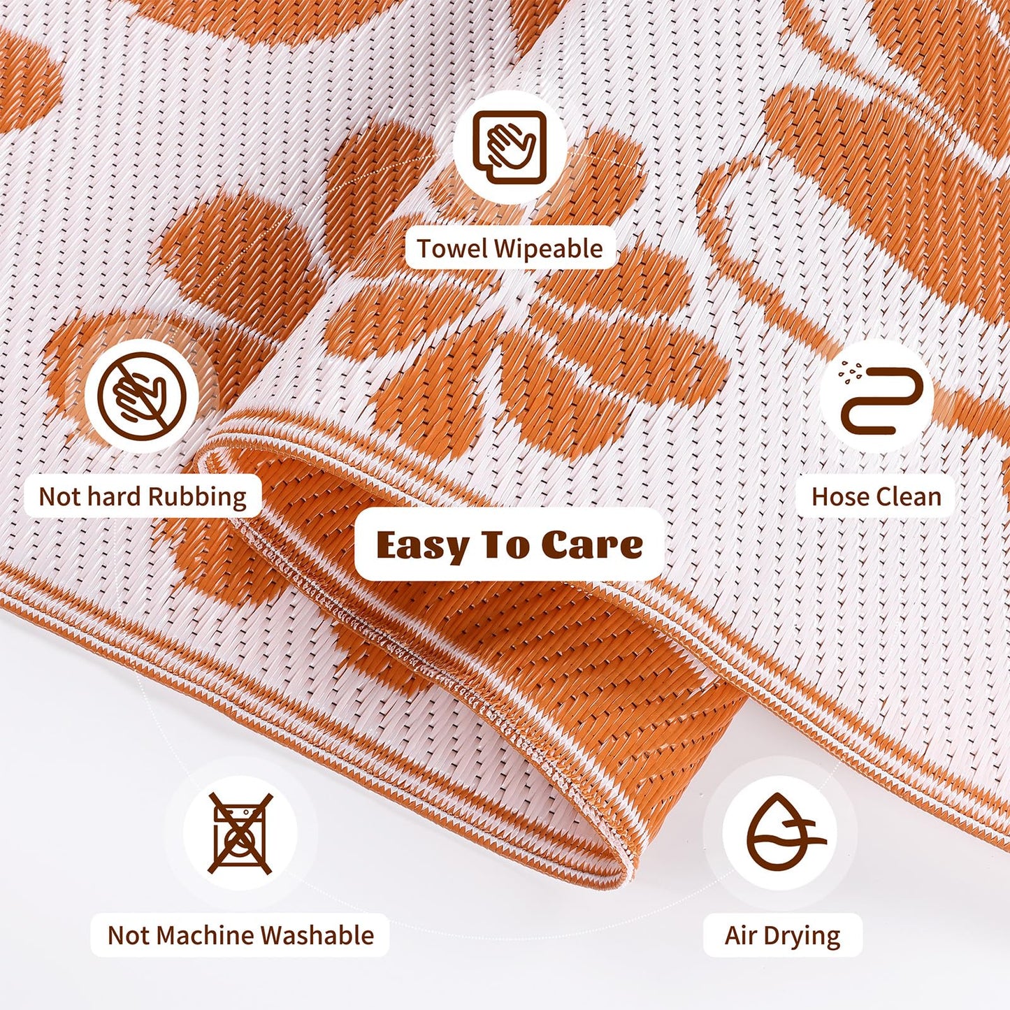Ileading Outdoor Patio Rug, Orange Floral Reversible Outdoor Rug, Waterproof Plastic Straw Mat, Portable Outside Deck Area Rug, Camping RV Carpet for Porch Balcony (6×9 ft)