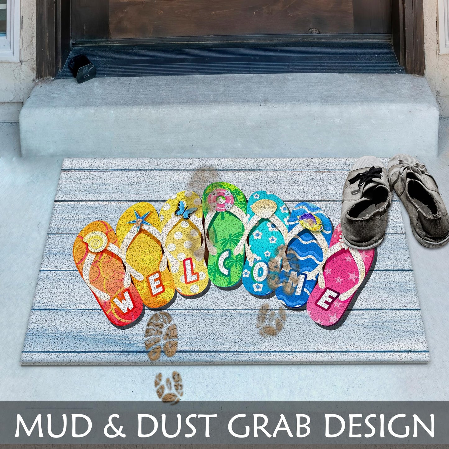 Supwhd Summer Door Mat Outdoor Indoor Entrance, Slippers Summer Welcome Mat for Front Door 17x30