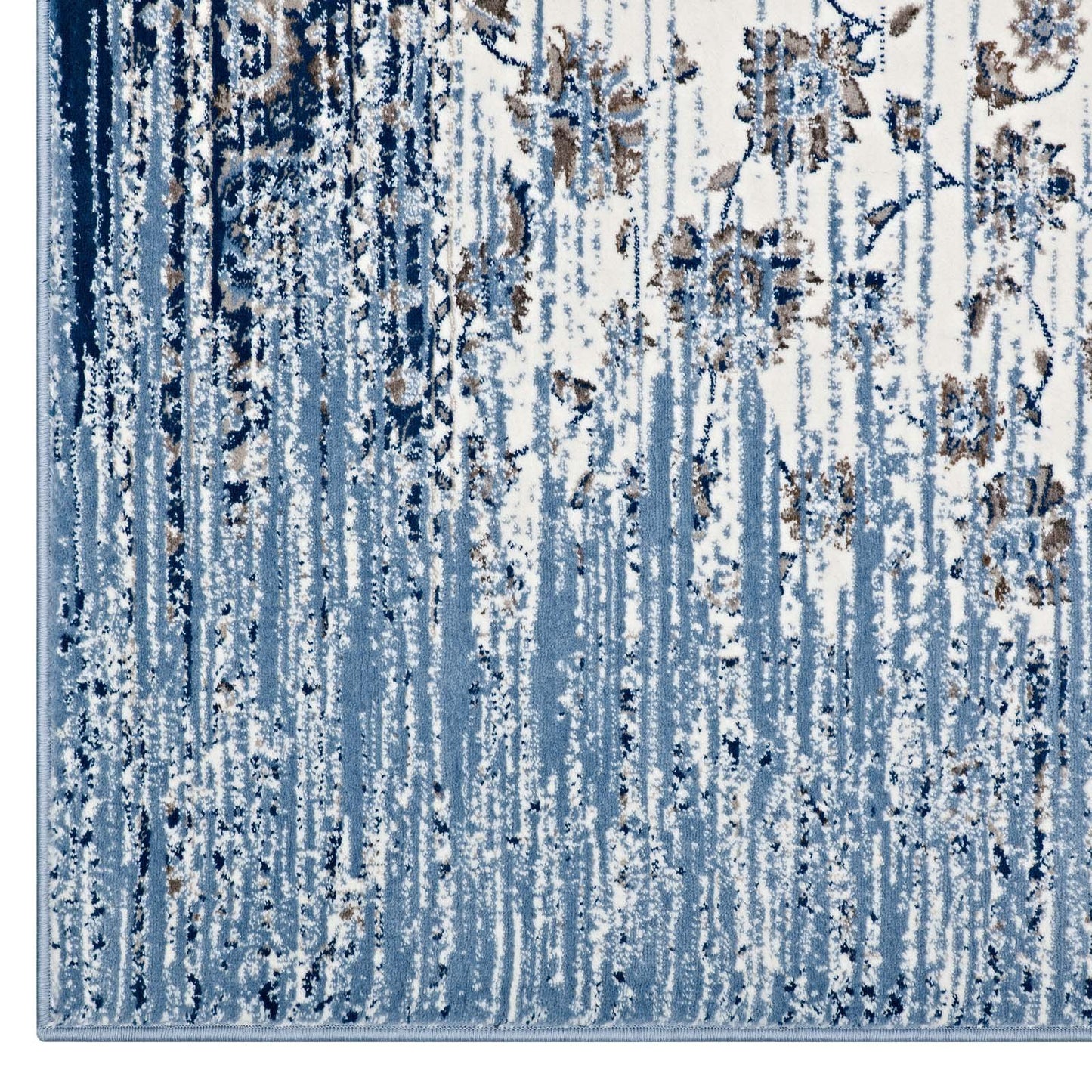 Modway Chiara Distressed Floral Lattice Contemporary 8x10 Area Rug in Moroccan Blue and Ivory