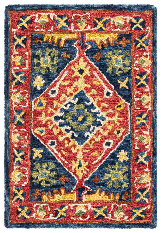 SAFAVIEH Aspen Collection Accent Rug - 2' x 3', Red & Blue, Handmade Boho Wool, Ideal for High Traffic Areas in Entryway, Living Room, Bedroom (APN523Q)