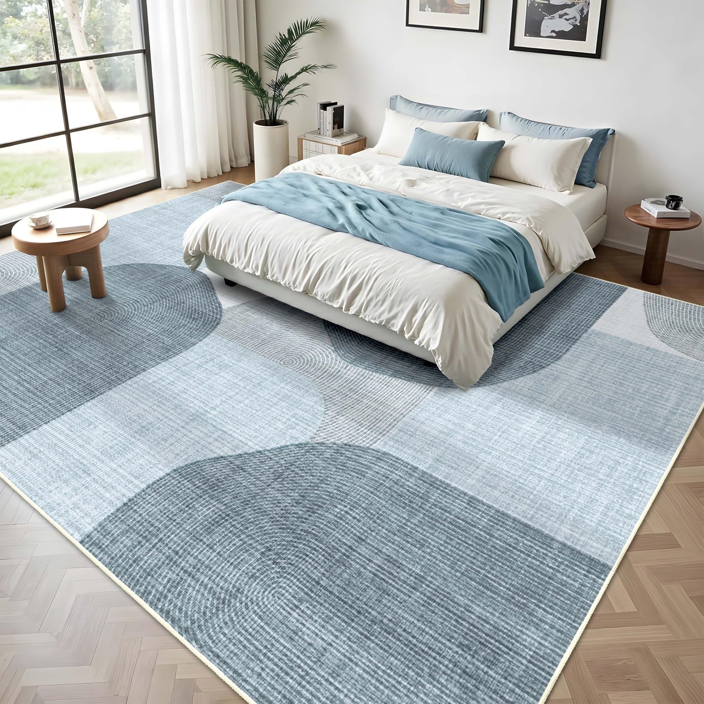 Castage Large Modern Area Rugs 8x10 Washable Rug for Living Room Bedroom Dining Room,Boho Abstract Geometric Non Slip Carpet,Blue Grey