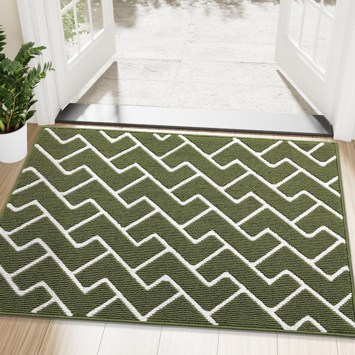 OLANLY Front Door Mat, Non-Slip Rubber Backing, Dirt Resistant and Absorbent, Washable, Easy to Clean Low-Profile Indoor Doormat for Back Door, Entryway, Inside Entrance, 48x32, Green
