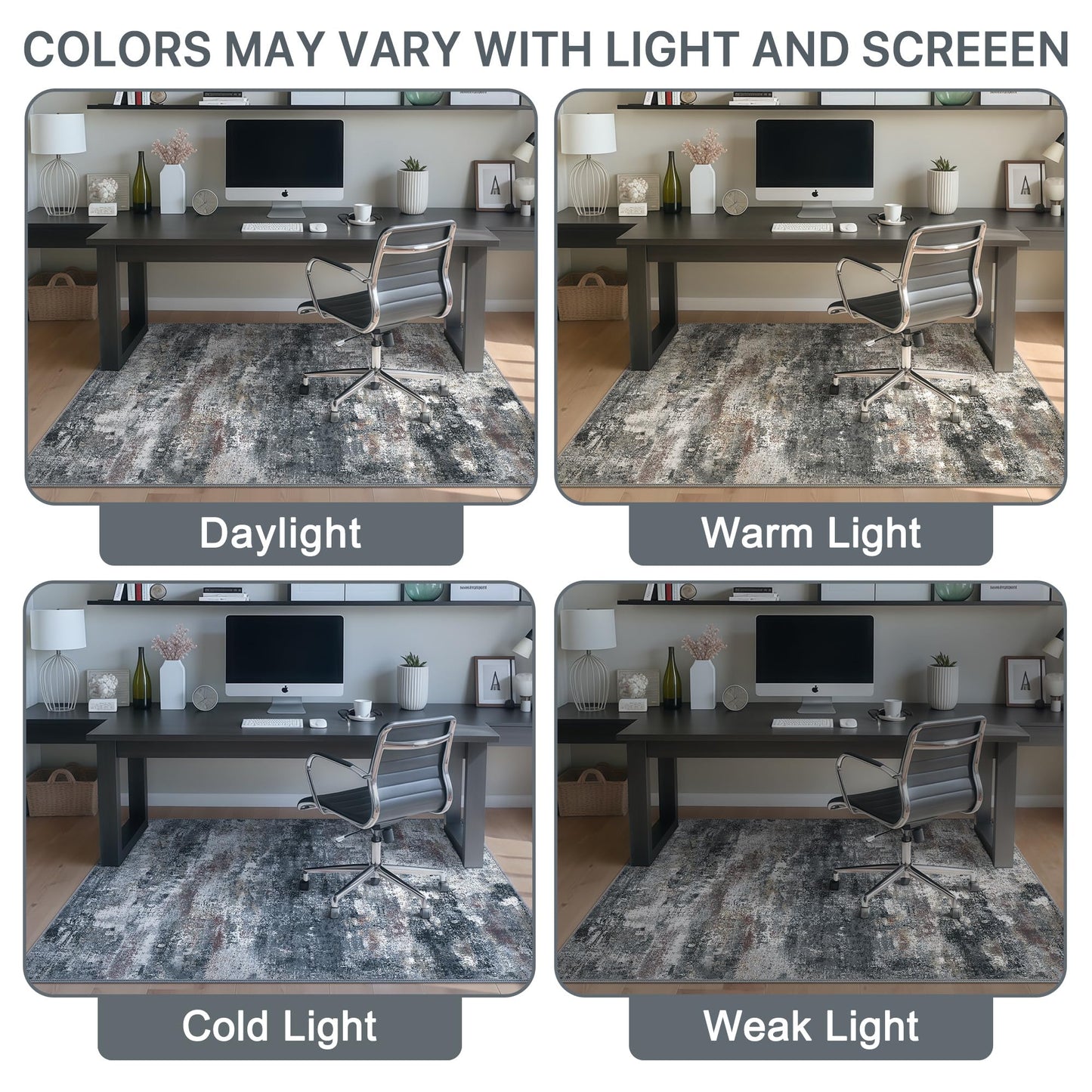 Office Chair Mat for Hardwood Tile Floor, Abstract 36"X 48" Desk Mats for Office Chair on Rolling Chairs Carpet, Desk Anti-Slip 1/5" Thick Rug for Computer Chair, Thin Low-Pile Floor Mat, Dark Gray