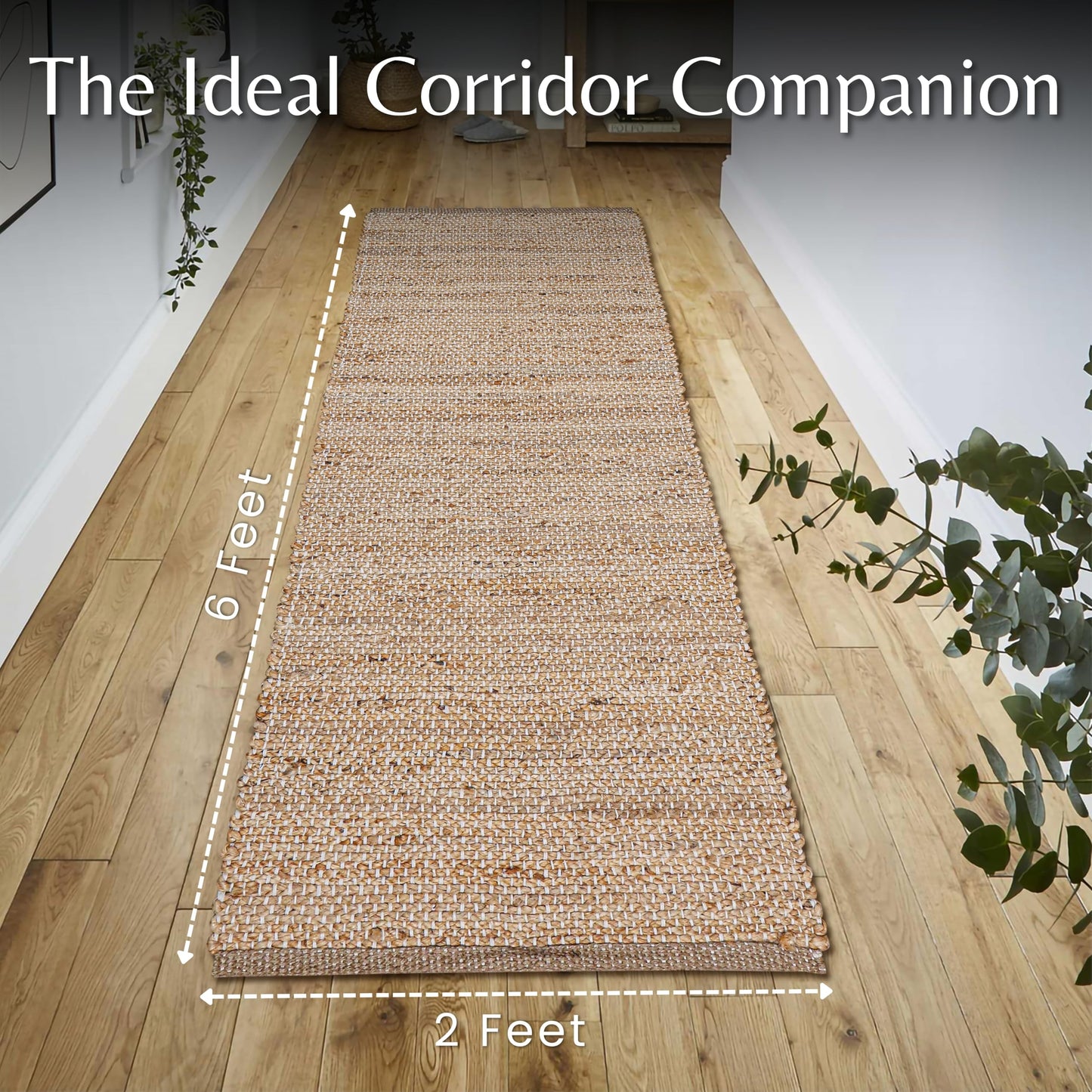 Hausattire Jute Woven Runner Rug 2'x6' - Natural, Hand Braided Boho Reversible Area Rugs for Kitchen, Living Room | Farmhouse Indoor Outdoor Long Mat for Bedroom, Natural Fiber Patio Mats - 24x72 Inch