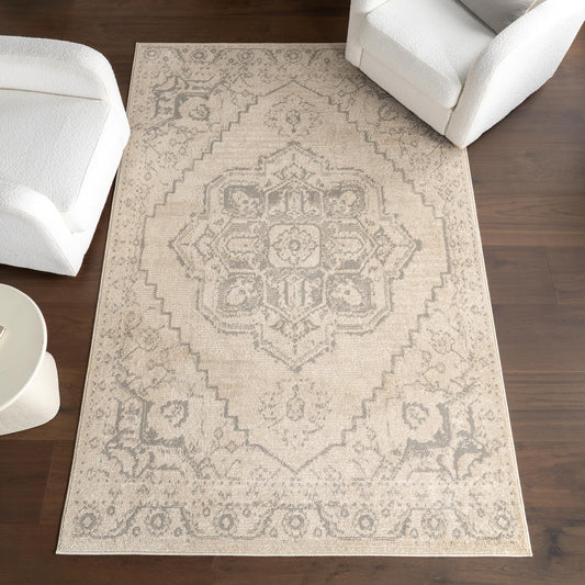 nuLOOM Fable Beige/Grey, 8' x 10', Medallion, Soft and Cozy, High Traffic, Stain Resistant, Easy Clean, Durable Area Rug for Bedroom, Living Room, Dining Space, Den, Foyer, Entryway