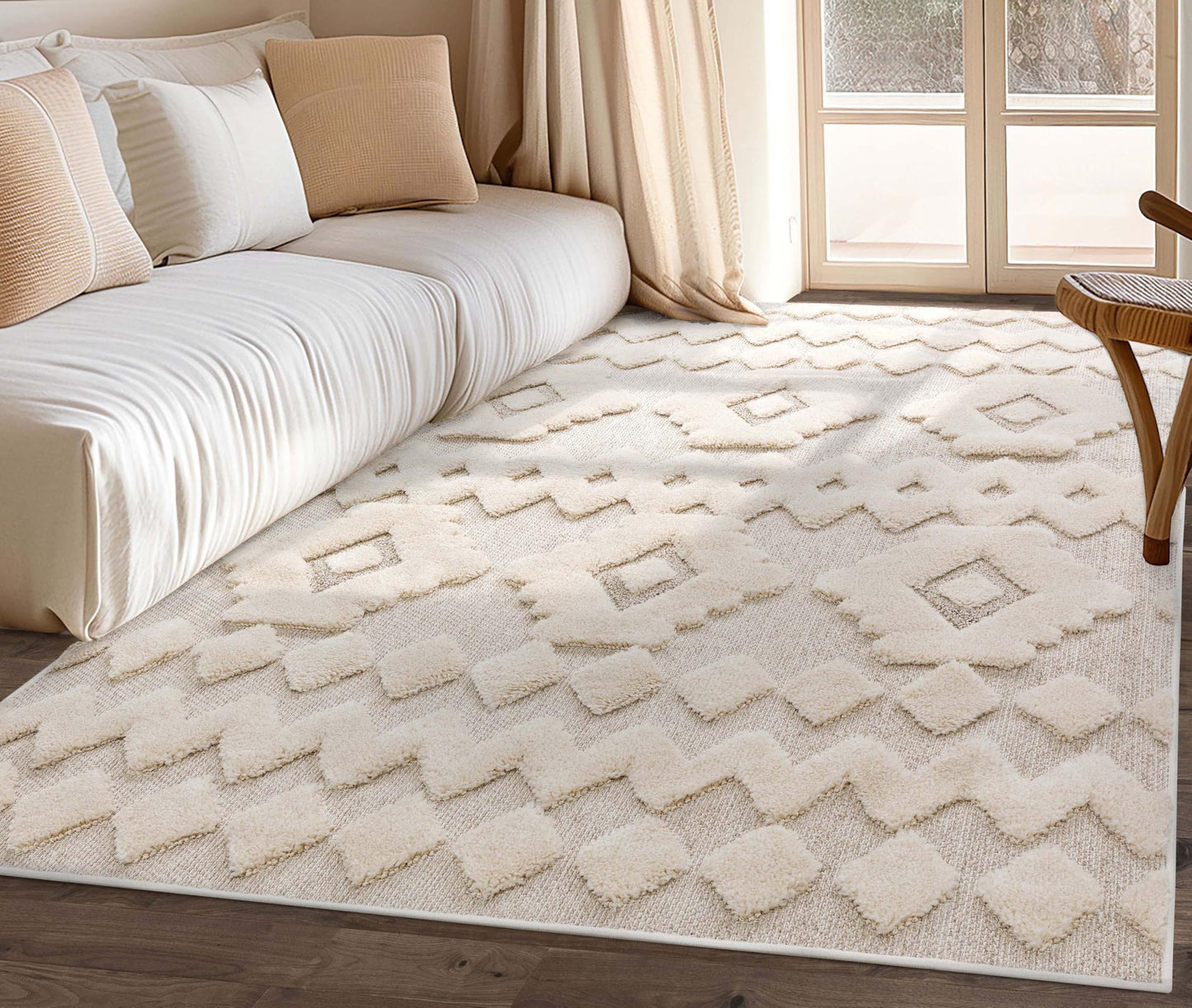 Well Woven Bellagio Chiara Tribal Moroccan High Pile Beige Flat-Weave 5'3" x 7'3" Area Rug