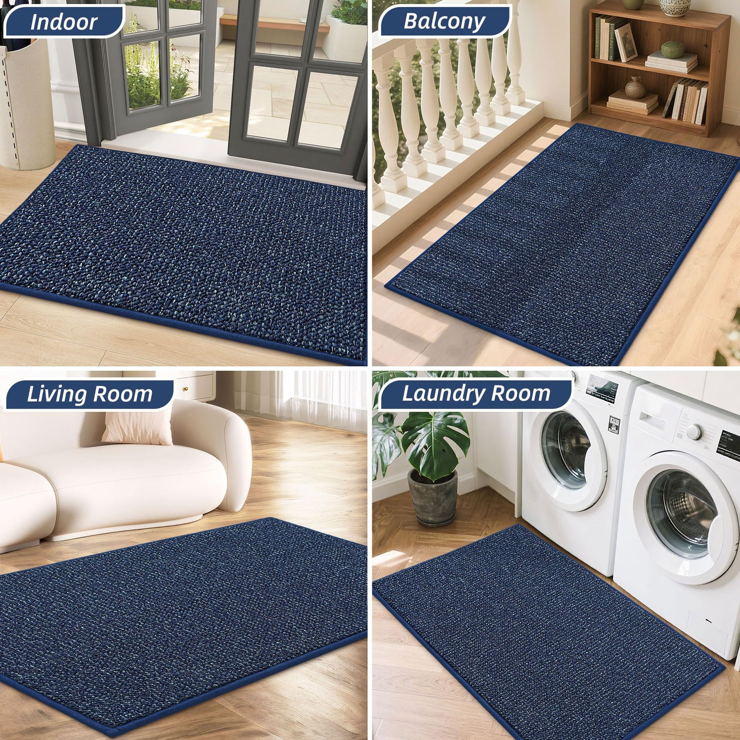 BEQHAUSE Dirt Trapper Door Mat 32" x 48", Non-Slip Washable Doormats Entrance Mat, Dirt Resistant and Absorbent Welcome Mat, Low Profile Floor Mats for Front Back Door and Entryway, Blue