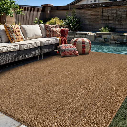 Rugshop Geometric Border Indoor Outdoor Flat Woven Area Rug,Natural Jute-Style,Easy-Care Patio Rug for Backyard Porch Deck Balcony, 6'6" x 9' Natural/Jute
