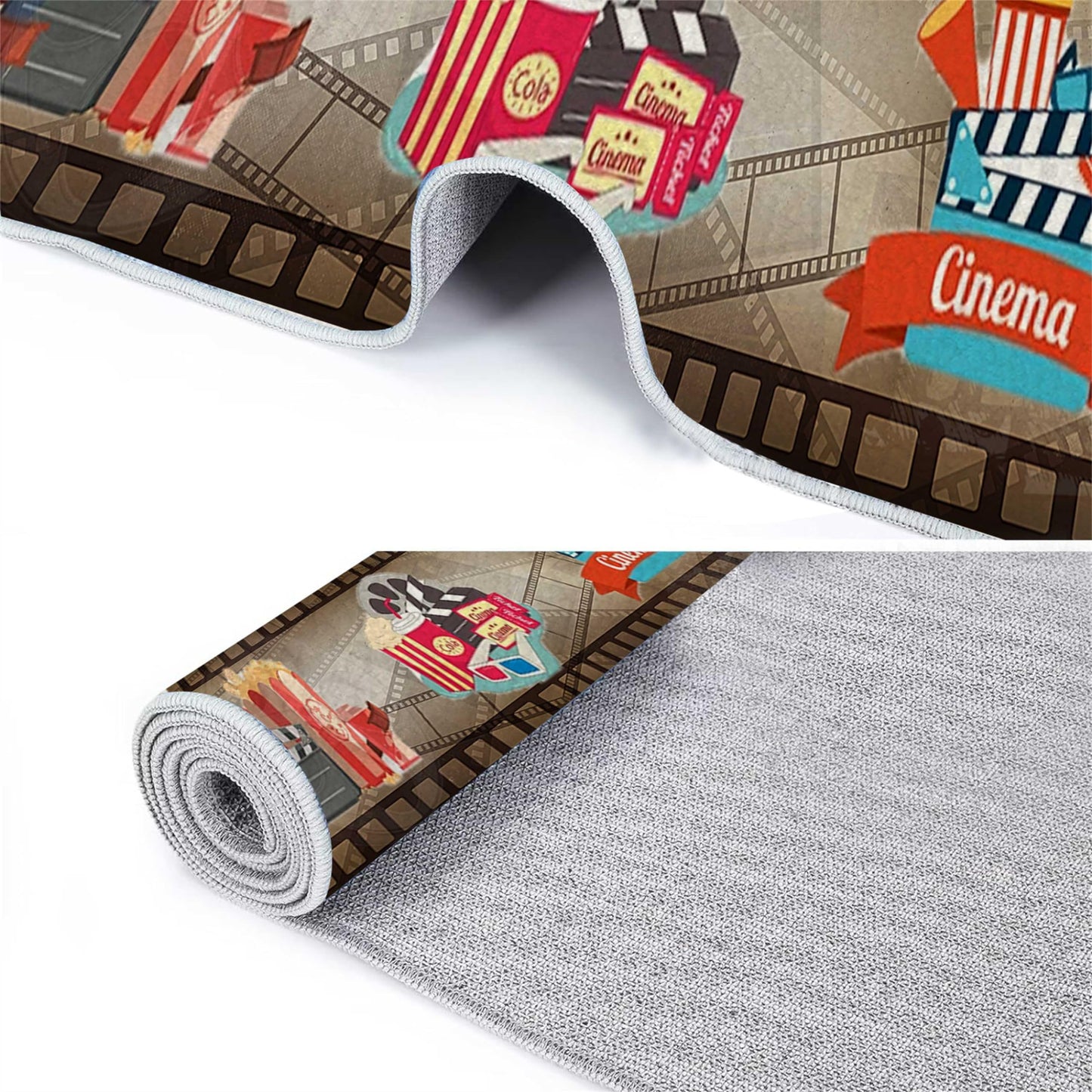 Srocvi Movie Time Long Rug Home Cinema Theatre Clapboard Ticket Popcorn Print Design Carpets for Living Room Retro Red Non-Skid Foldable Long Door Mats for Indoor Kids Bedroom Hallway Porch, 2x10ft
