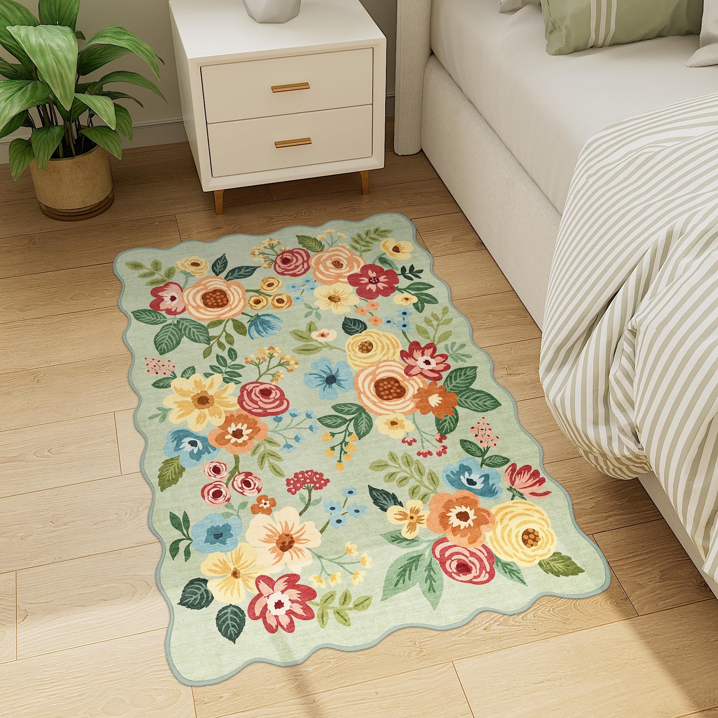 DUKINO 2x3 Entryway Rug, Floral Washable Indoor Door Mat with Non-Slip Backing, Soft Low Pile Small Front Door Throw Rugs for Entryway, Kitchen, Bedroom, Laundry, Bathroom, Green