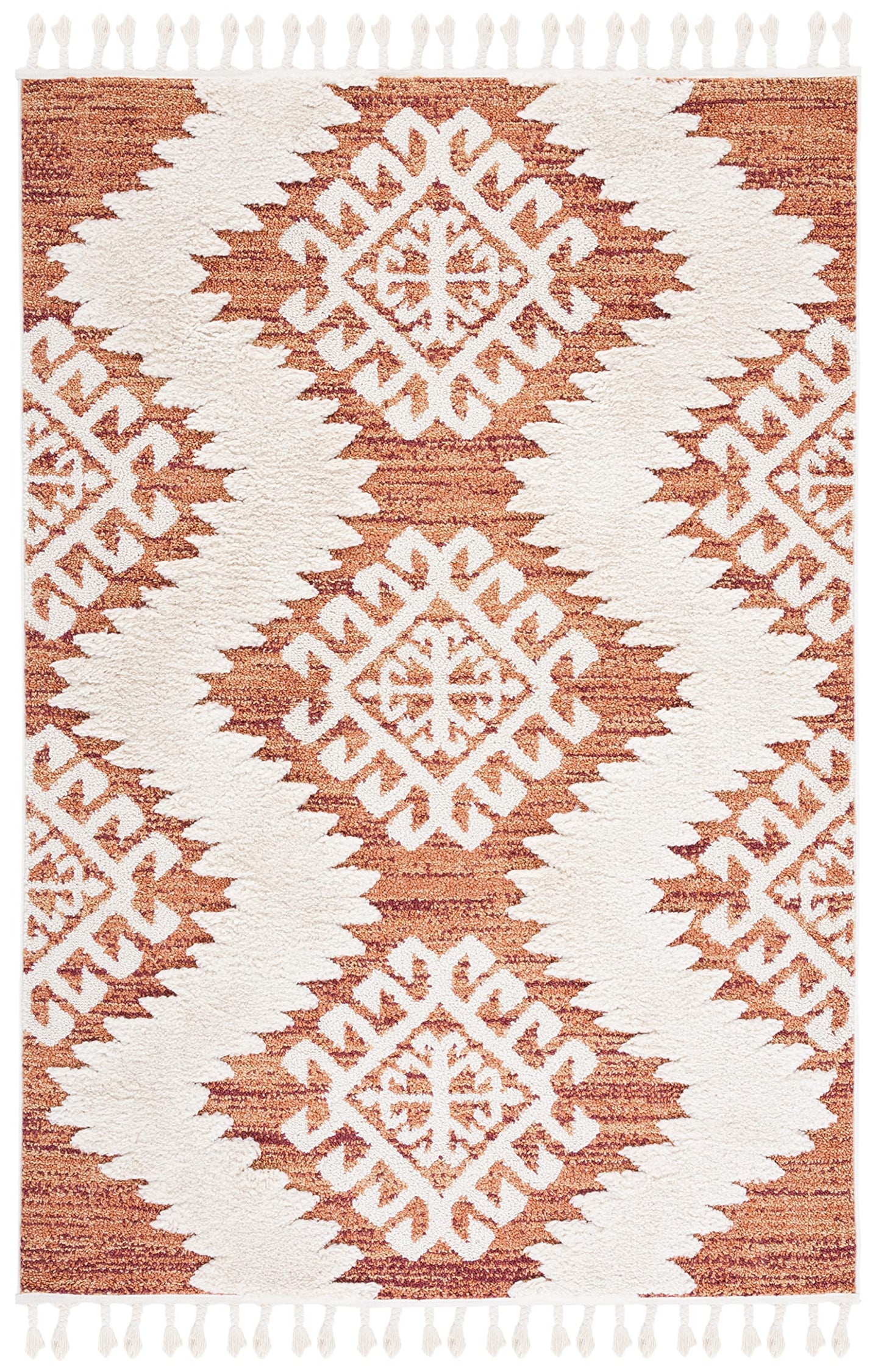 SAFAVIEH Moroccan Tassel Shag Collection Area Rug - 5'3" x 7'6", Orange & Ivory, Boho Design, Non-Shedding & Easy Care, 2-inch Thick Ideal for High Traffic Areas in Living Room, Bedroom (MTS652P)