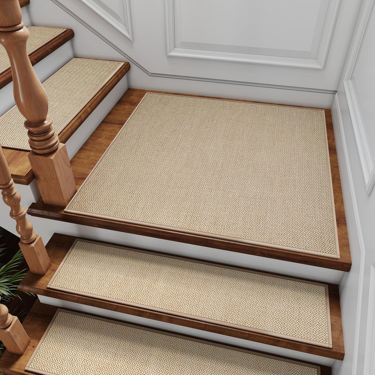 YDKGL Square Stair Treads Non Slip Indoor Wooden Steps Indoor, Peel and Stick Stair Runner Rugs, Reusable Adhesive Stair Carpet Treads Mat for Kids Elders Pets, Easy to Install, Beige 1 Pack 30" x 30"