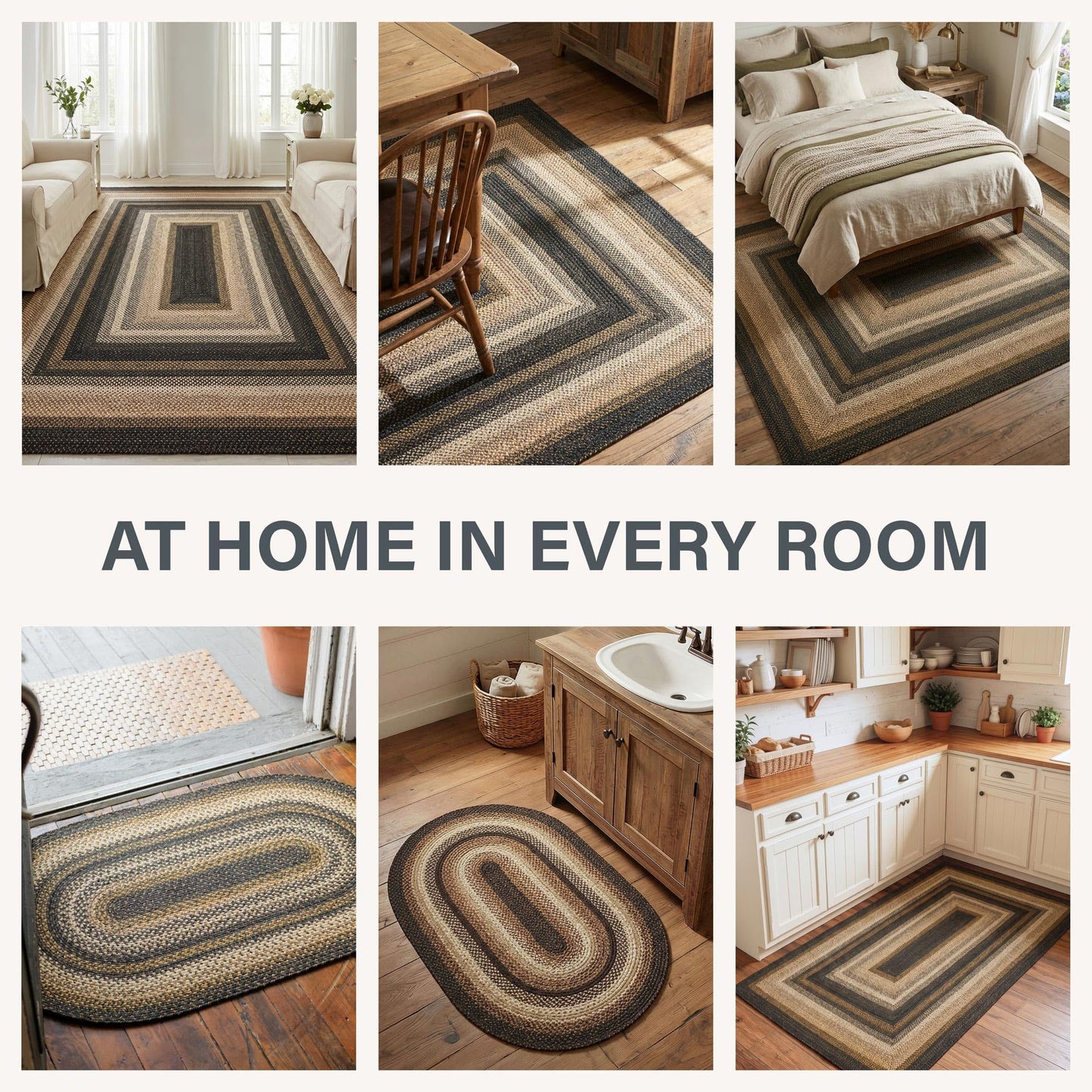 Homespice Kilimanjaro Braided Jute Rug 20x30 - Brown & Black Braided Rug for Kitchen for Primitive Decor, Durable, No Shed Jute for Easy Maintenance