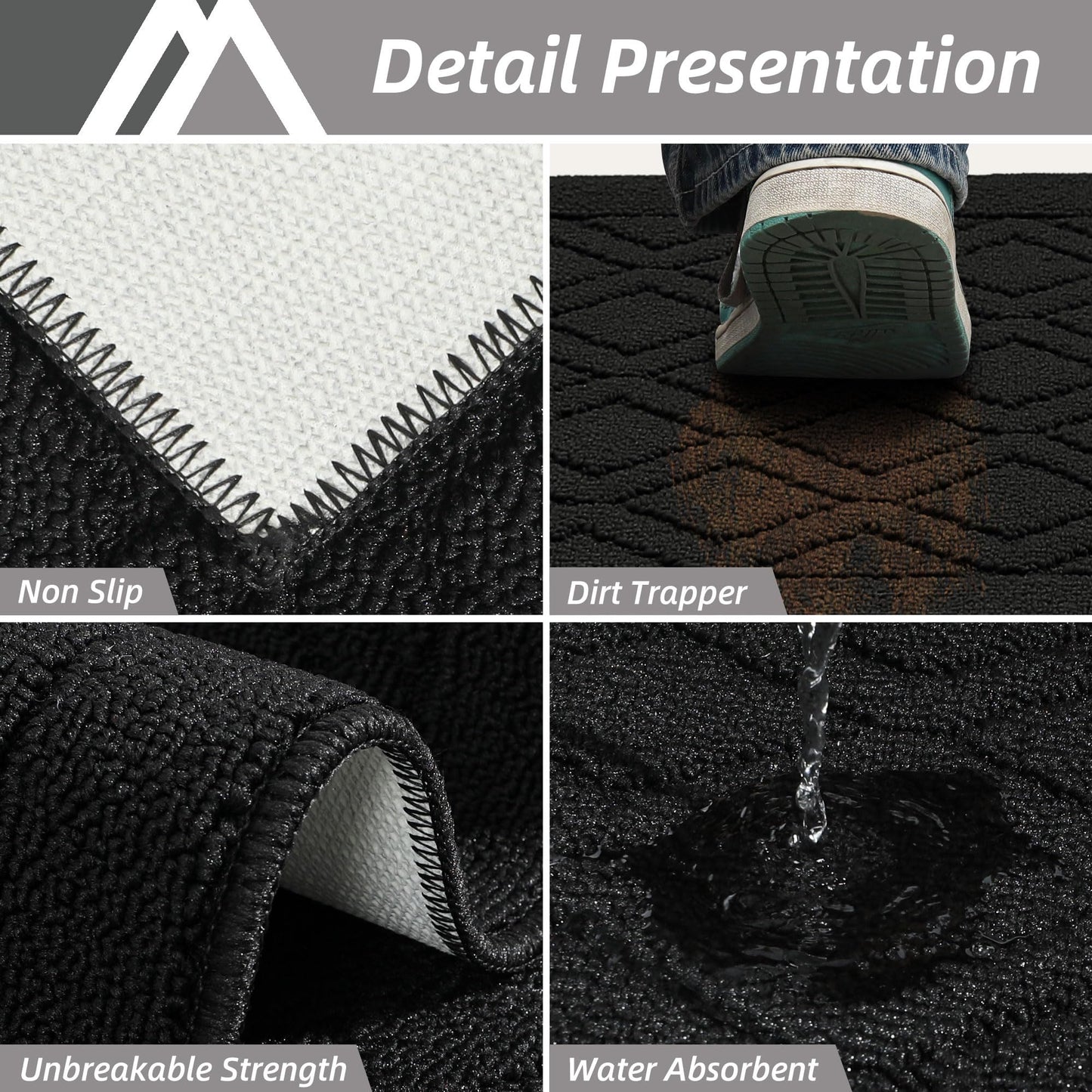 COSY HOMEER-Kitchen-Rugs-and-Mats 20"x30" Non Slip Kitchen Mats for Floor Absorbent Kitchen Rug Washable Kitchen Standing Floor Mat for Sink Mat,Throw Rug,Entry,Laundry,Black
