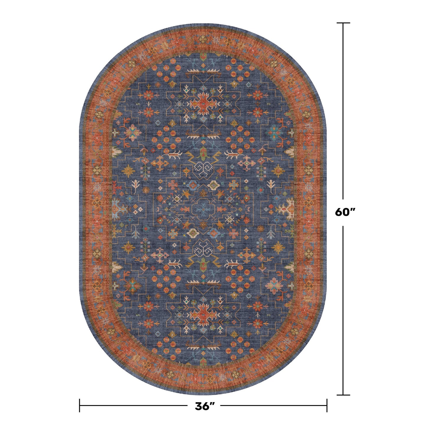 Large Oval Rugs 3x5 for Entryway - Non-Slip Machine Washable, Throw Rugs for Kitchen, Floor Mat, Laundry Room - Stain Resistant Non-Skid Rubber Backing, Tribal Farmhouse Décor (3x5 Navy Blue)