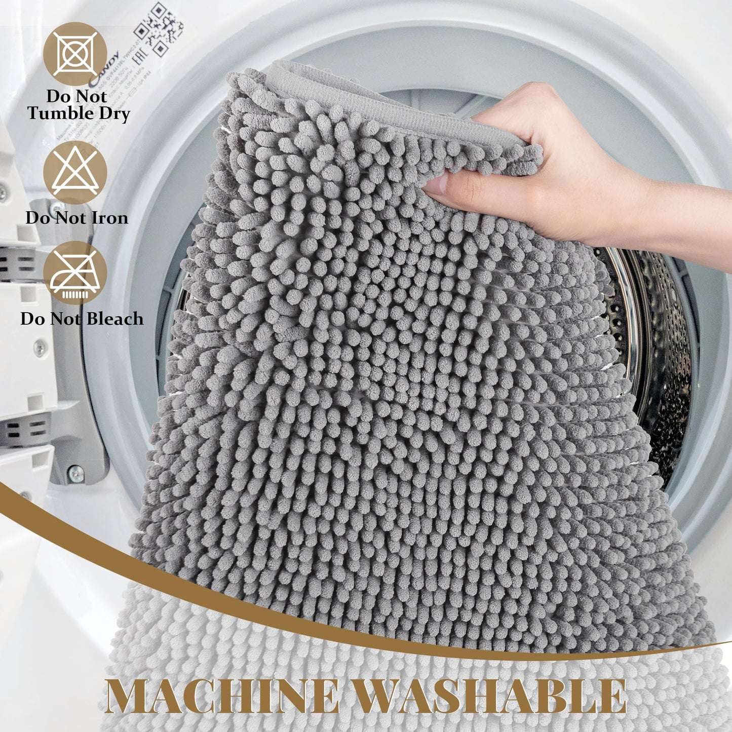 HOMEK Bathroom Rugs Mat 72 x 48, Thick Soft Absorbent Chenille Bath Rugs, Rubber Backing Bath Mats for Bathroom Floor, Tub, Shower, Bedroom, Home Decor Accessories, Quick Dry Machine Washable, Grey