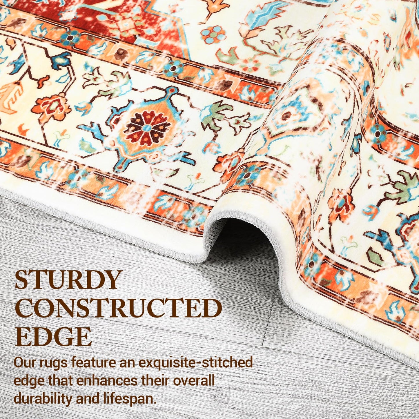 Garvee 4x6 Ft Soft Washable Vintage Area Rug, Boho Vintage Floral Medallion Carpet, Non-Slip, Mark Resistant, Collapsible, Durable Polyester Carpet, for Living Room, Bedroom, Red