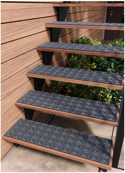 FINEHOUS Outdoor Stair Treads Non-Slip 35”x10” (6-Pack) – Carpet Treads with Rubber Backing Diamond Grey