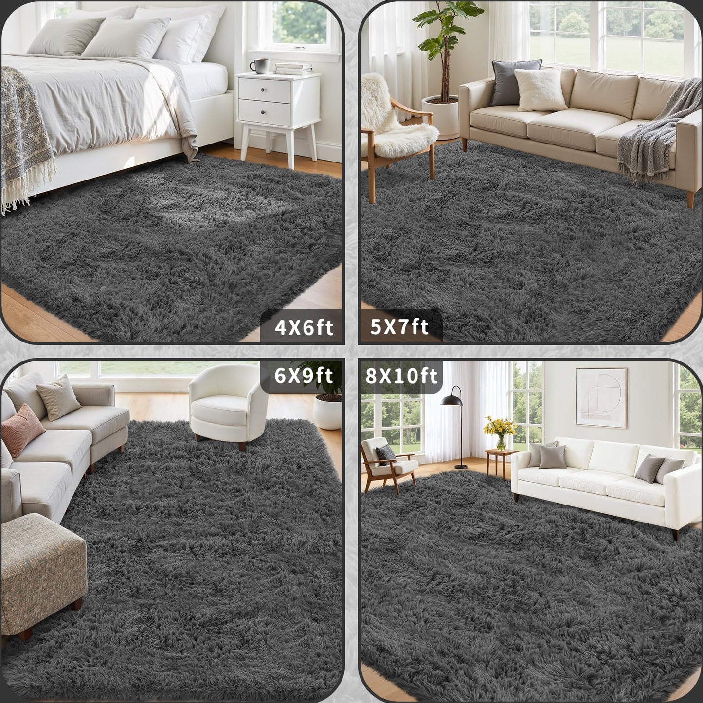 6x9 Area Rug for Living Room: Ultra Soft Fluffy Rug Modern Large Thicked Shag Rug for Bedroom Non Slip Indoor Fuzzy Carpets for Girls Kids Room Nursery Dorm Home Decor Grey