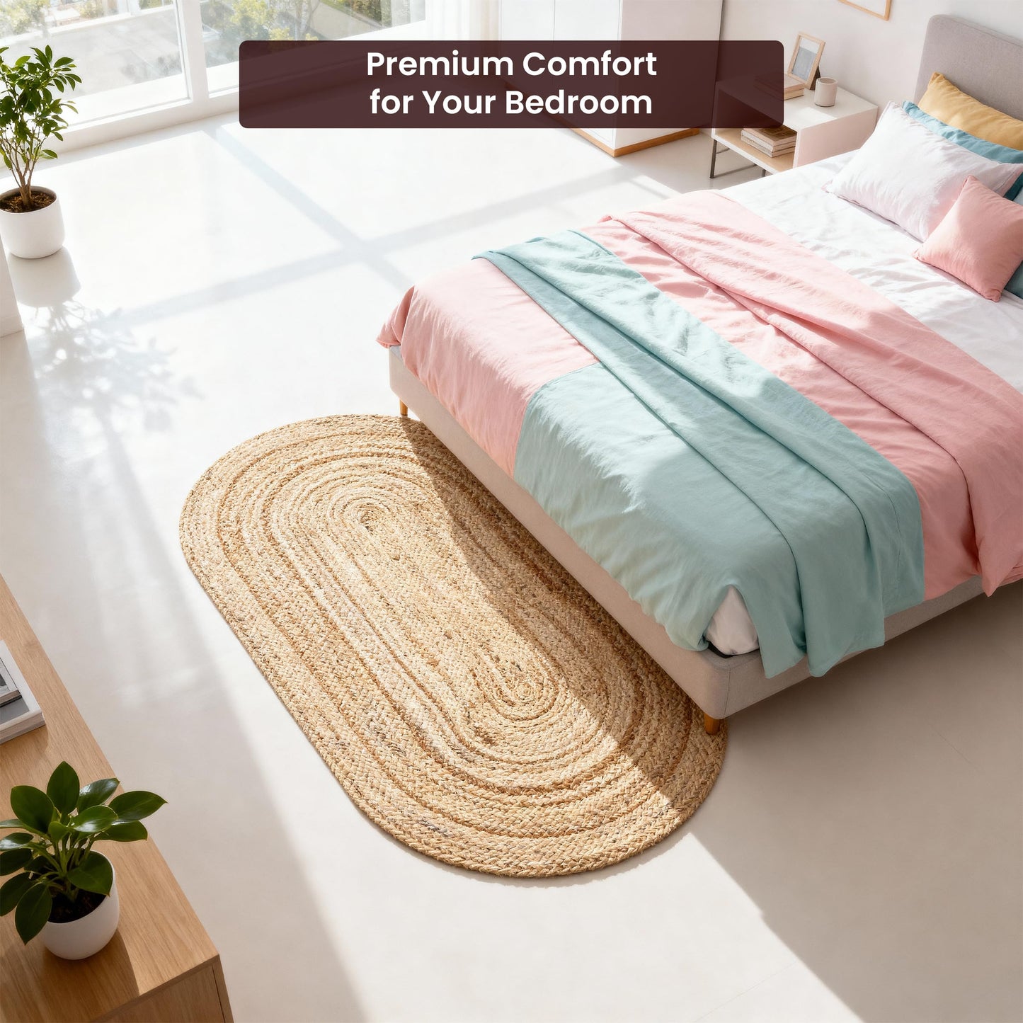 Craft Trade Oval Jute Area Rug for Living Room Bedroom Outdoor Boho Small Hallway Indoor Braided Woven Reversible Sisal Rugs 2x3 Ft Natural