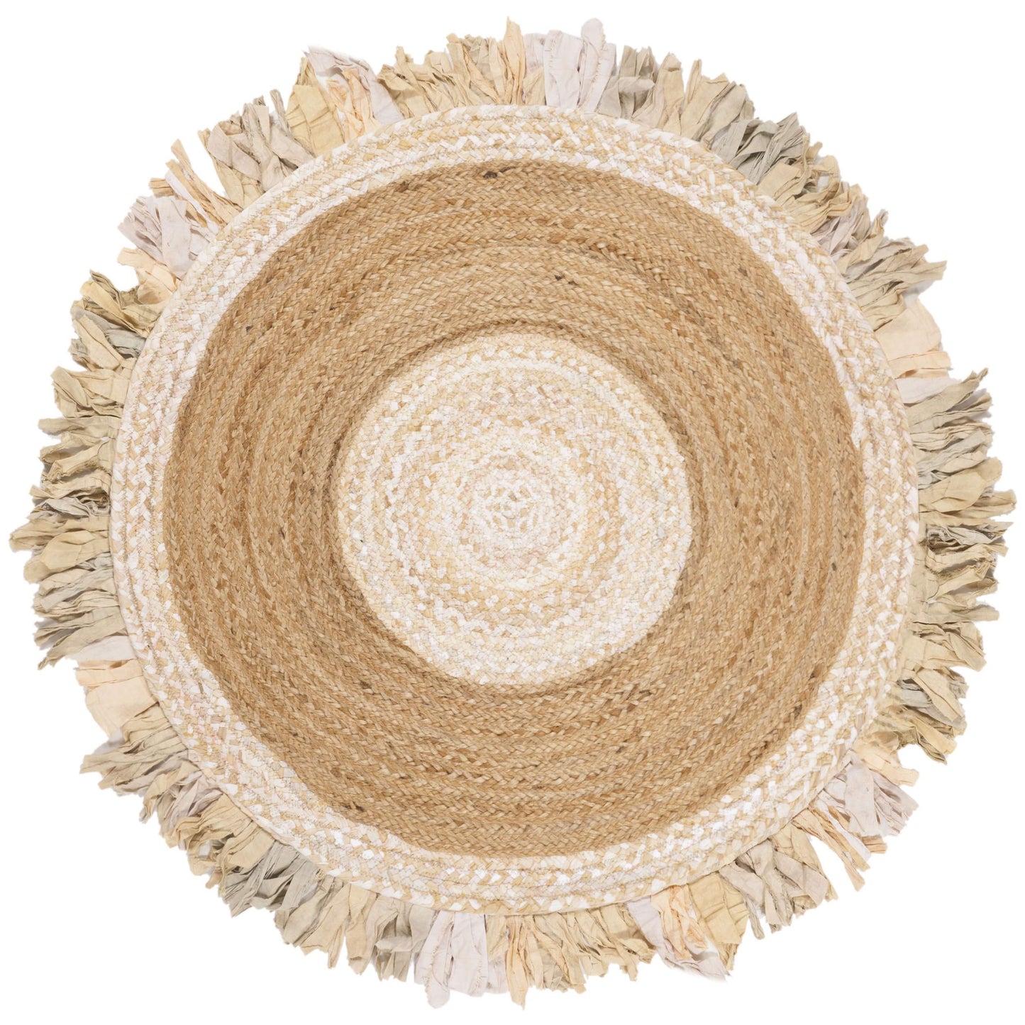 SAFAVIEH Cape Cod Collection Area Rug - 6' Round, Beige & Natural, Handmade Boho Fringe Jute & Cotton, Ideal for High Traffic Areas in Living Room, Bedroom (CAP701B)