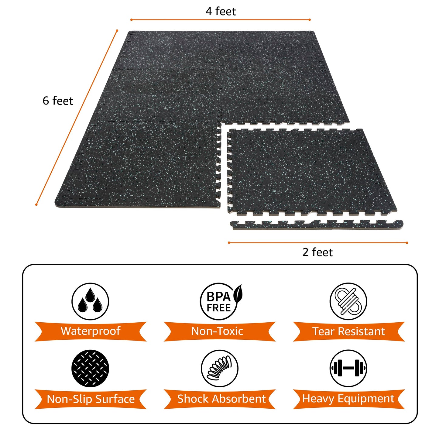 Sivan 0.3 Inch Thick Gym Flooring for Home Gym - 6 EVA Foam Floor Tiles, 24 Sq Ft Rubber Top Gym Mats for Home Gym and Exercise Equipment, Interlocking Protective Flooring 24 in x 24 in Gym Mat