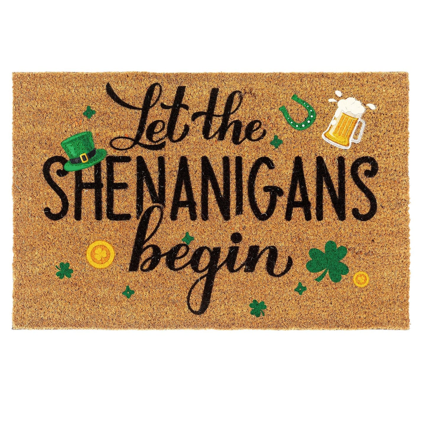 Ceenna St. Patrick's Day Welcome Doormat Outdoor St. Patrick's Day Coir Doormat with Non Slip Backing Shamrock Clover Green Irish Door Mat Front Porch Rugs for Home Entrance, 16 x 28Inches