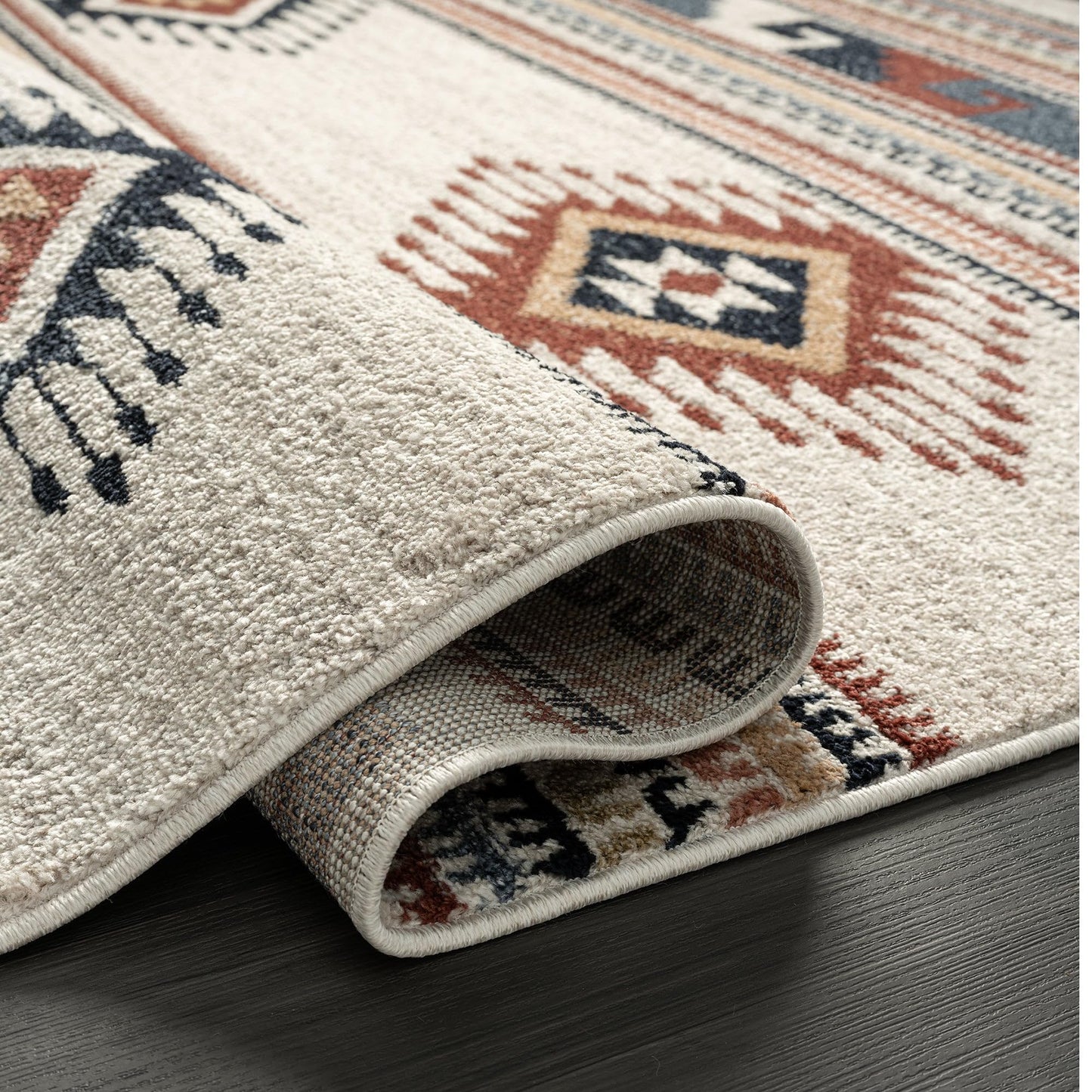 Abani Multicolor Southwestern Design Area Rug - Non-Shed Orange, Grey & Beige Tribal Pattern Dining Room Carpet Rugs (3'x5')