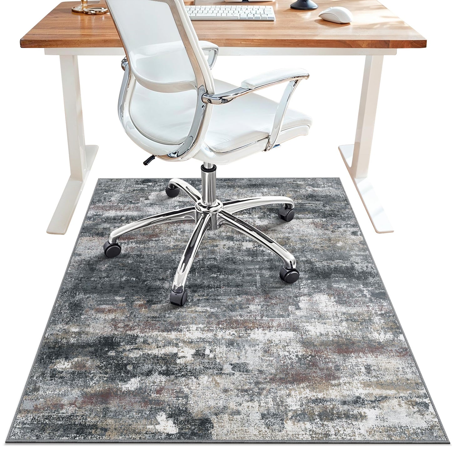 Office Chair Mat for Hardwood Tile Floor, Abstract 36"X 48" Desk Mats for Office Chair on Rolling Chairs Carpet, Desk Anti-Slip 1/5" Thick Rug for Computer Chair, Thin Low-Pile Floor Mat, Dark Gray