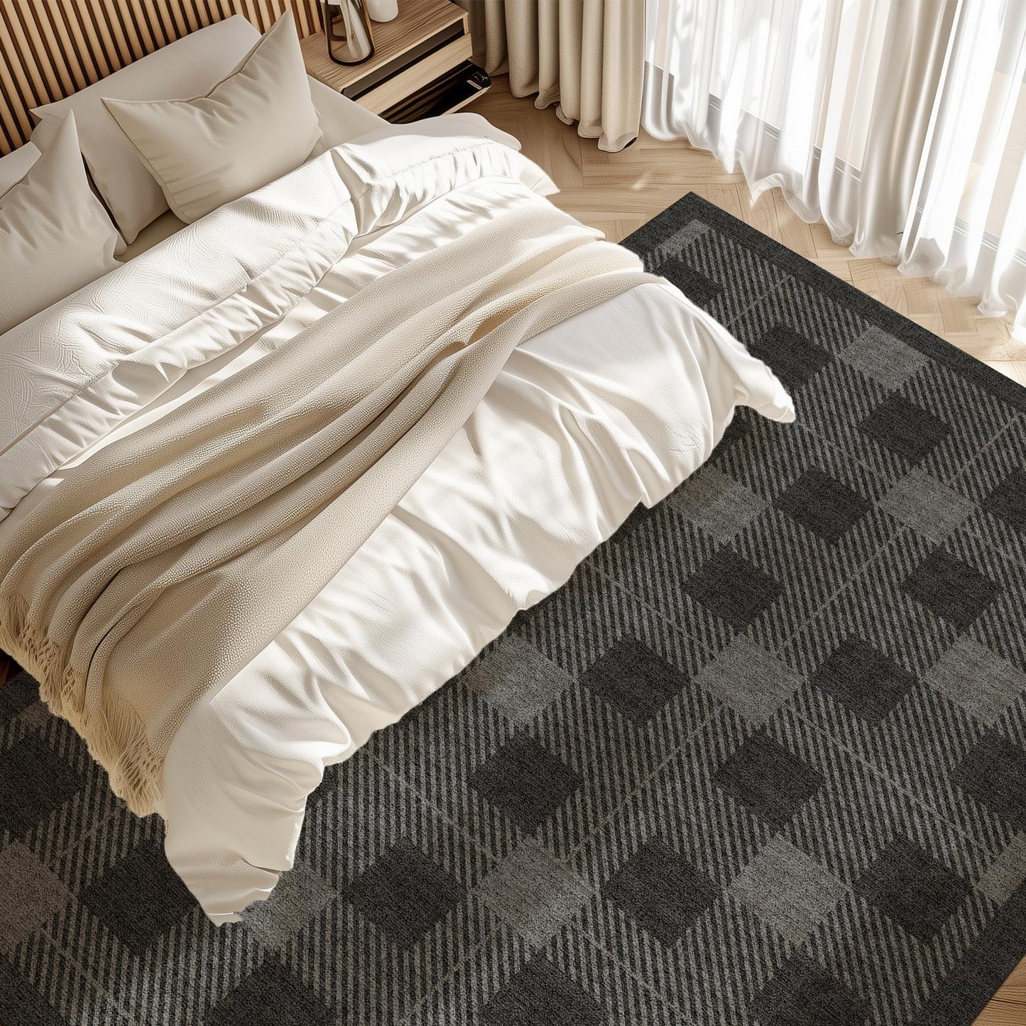 Washable 5x7 Checkered Rug for Living Room, Black Grey Checkerboard Modern Minimalist Large Foldable Area Rugs, Ultrathin Low Pile Soft Nonslip Indoor Carpet for Office Bedroom Playroom Classroom Dorm