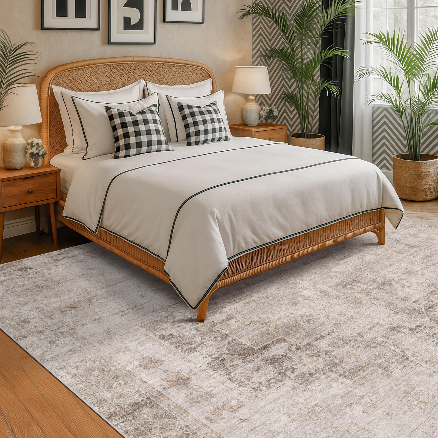 Hazo Haus Farmhouse Area Rugs for Living Room, 8x10 Washable Abstract Rug for Bedroom, Dining Room Under Table and Home Office, Ultra-Soft Low Pile Design, Stain Resistant (Beige/Brown/Peach)