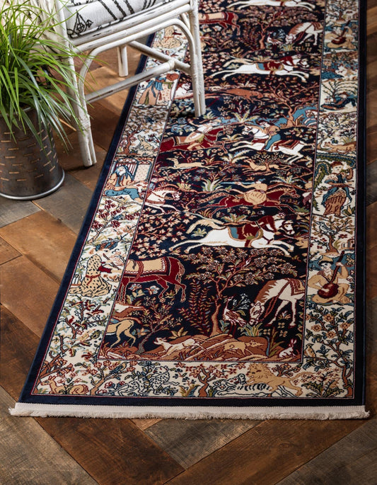 Unique Loom Narenj Collection Area Rug - Birmingham (3' x 13' 1" Runner, Navy Blue/ Blue)