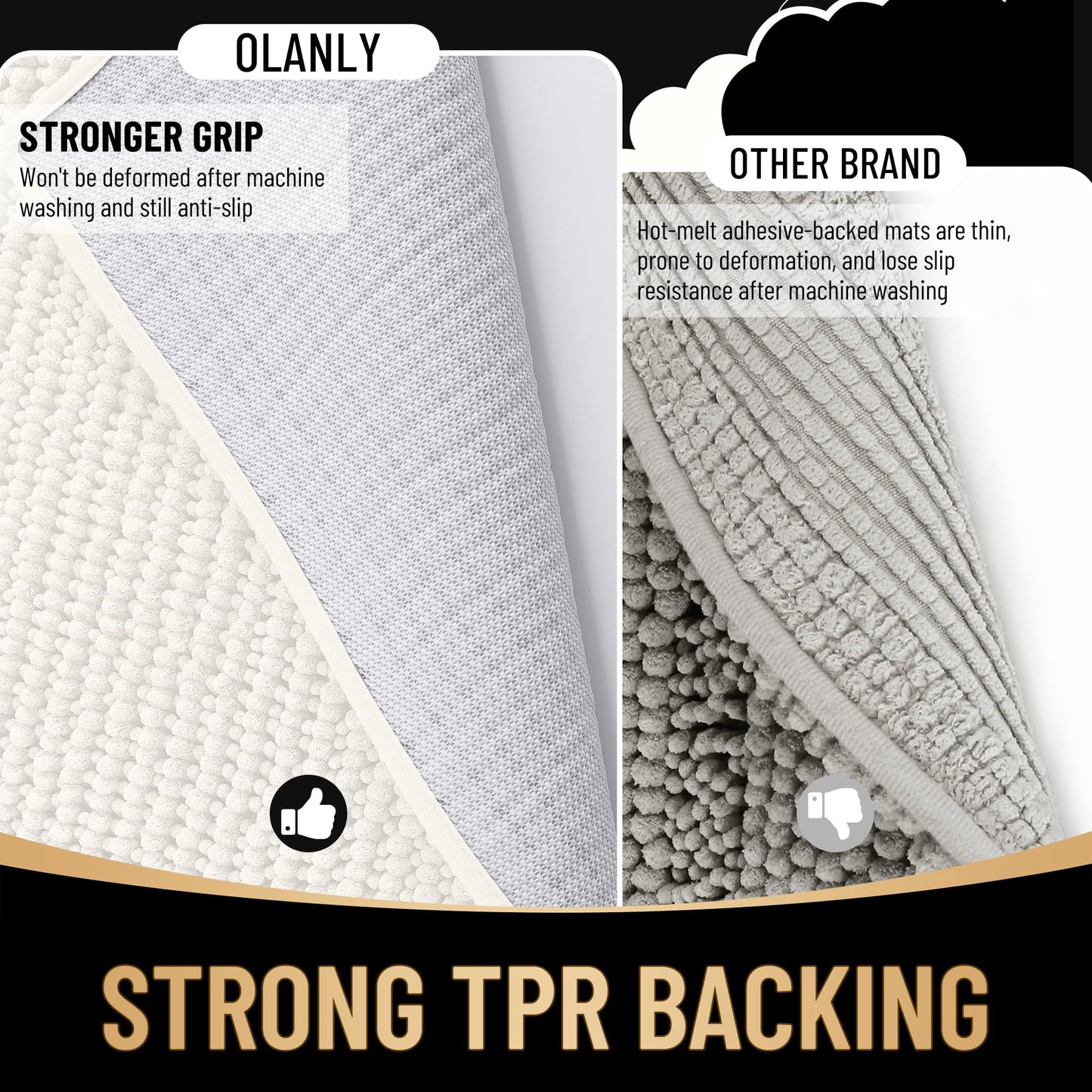 OLANLY Thick Bathroom Runner Rugs 59x24, Extra Soft Absorbent Chenille Bath Rugs, Rubber Backing, Machine Wash Dry, Long Bath Mats for Bathroom Floor, Tub and Shower, Home Decor Accessories, Ivory