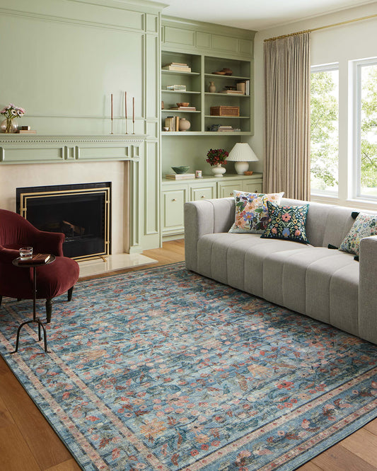 Loloi Rifle Paper Co. Courtyard Collection COU-03 Blue/Multi 7'-6" x 9'-6" Area Rug feat. CloudPile