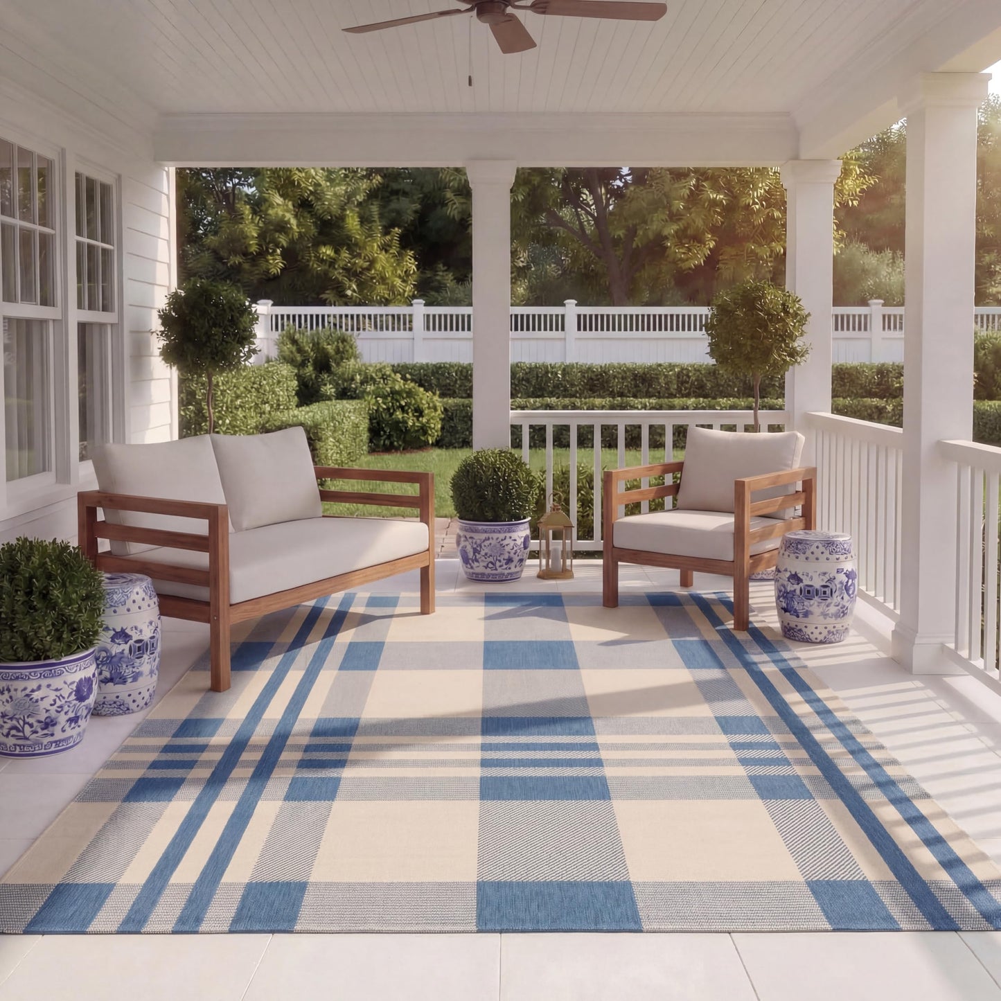 SAFAVIEH Courtyard Collection 8' x 10' Beige/Blue CY6201 Plaid Indoor/ Outdoor Patio Backyard Mudroom Area Rug