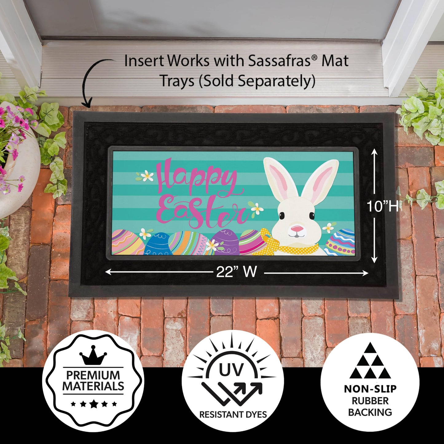 Evergreen Sassafras Easter Bunny Switch Mat Inserts, Interchangeable Front Door Mat Outdoor Entrance, Indoor Door Mats for Entryway, 22 x 10 Inches Sassafras Doormat Inserts