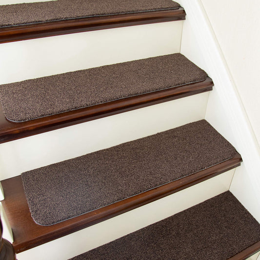 COSY HOMEER Stair Treads Non-Slip 15pcs Carpet Mat 28inX9in Indoor Stair Runners for Wooden Steps, Stair Rugs for Kids and Dogs, 100% Polyester TPE Backing Brown Protect Floor