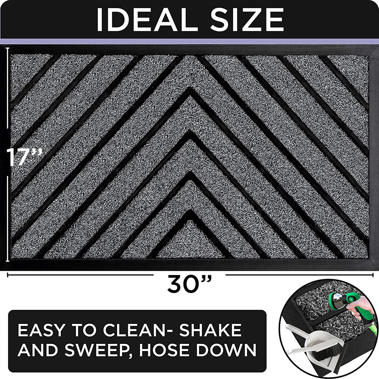 ubdyo Extra Durable Doormat - Efficient Dirt Trapping Door Mat - Ideal for Entryway - No-Slip, Washable Front Entrance Mat - 30'' x 17'' - Dark Grey