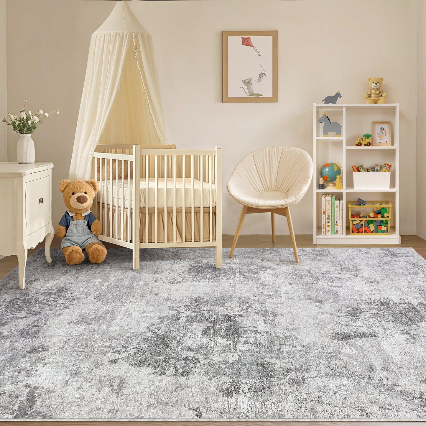 Tortania Washable 10x14 Area Rug for Living Room: Modern Abstract Neutral Large Soft Thin Rugs - Non Slip Indoor Carpet for Bedroom Dining Room Office Nursery Home Floor Decoration - Smoky Gray