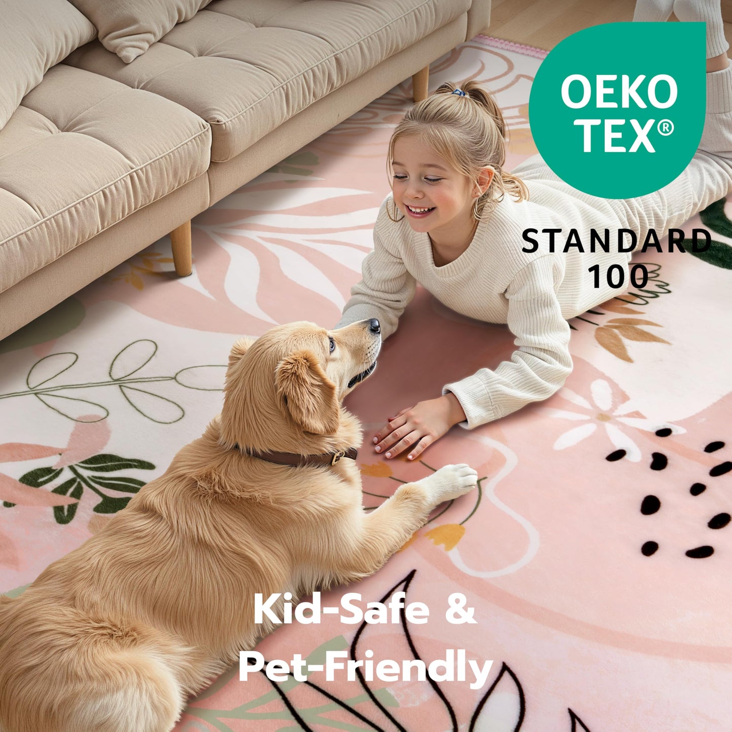 Joiedomi 5x7 Area Rugs for Living Room Non-Slip Washable Rug with Rubber Backing Large Soft Art Floral Carpet for Bedroom Kids Nursery Dining Room (Pink)