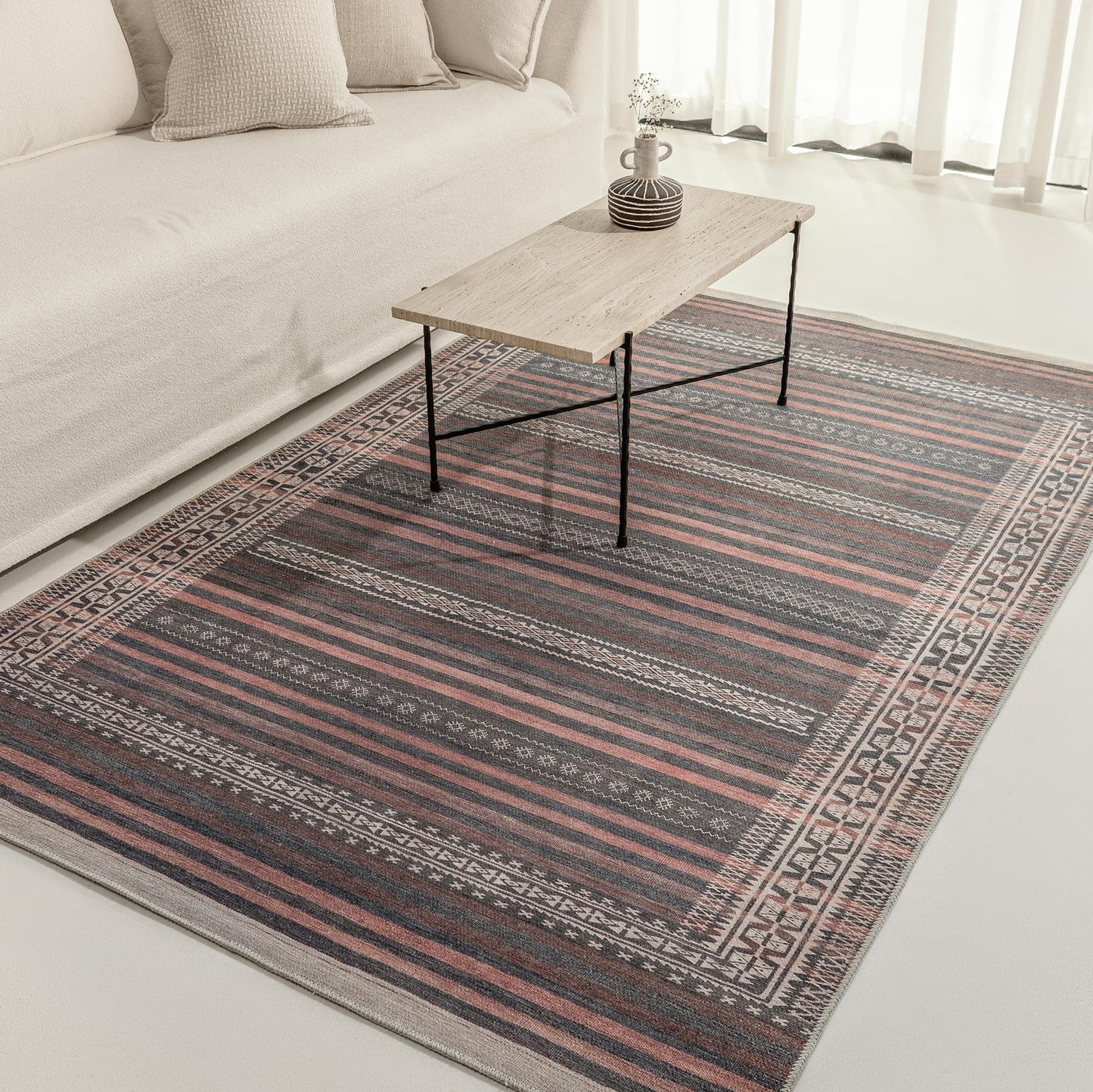 KNOTTING MATTERS Vibe Stripe 5’ x 8’ Area Rug – Sand, Charcoal & Clay Heritage Flatweave, Low-Pile – Easy Clean Area Rug – Perfect for Living Room, Dining Room, Bedroom – Pet & Kid Friendly