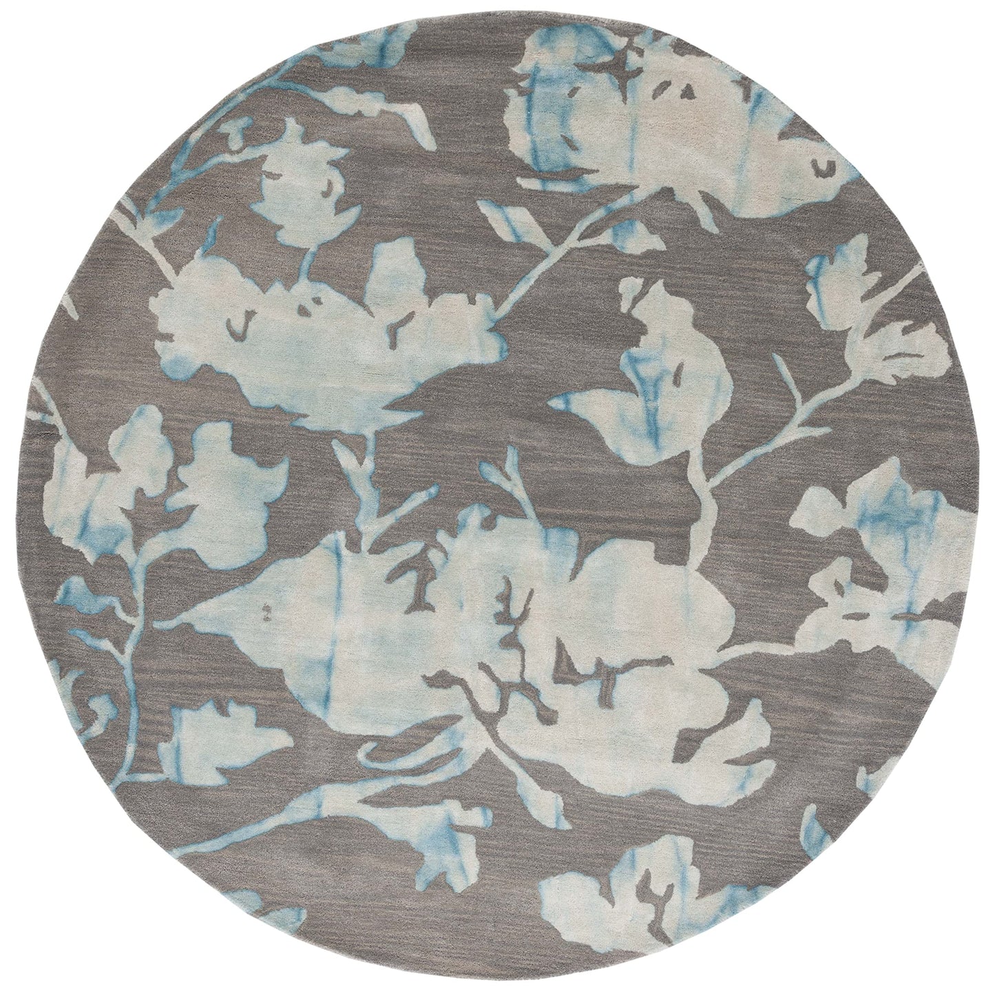 SAFAVIEH Dip Dye Collection 7' Round Grey / Turquoise DDY716L Handmade Floral Watercolor Premium Wool Area Rug